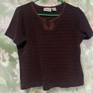 White Stag Brown & Black Striped Ribbed Henley Top